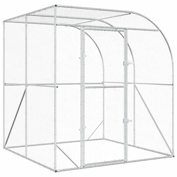vidaXL Hühnerunterkunft Silber 200 x 200 x 215 cm Verzinkter Stahl