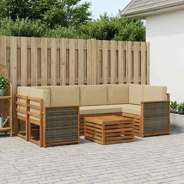 vidaXL Outdoor-Sofagarnitur 7 stk. Natur und Beige Massivholz Akazie
