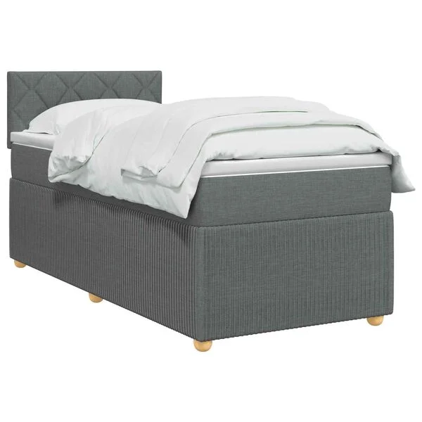 vidaXL Boxspringbett mit Matratze und LED Dunkelgrau 90 x 190 cm Stoff