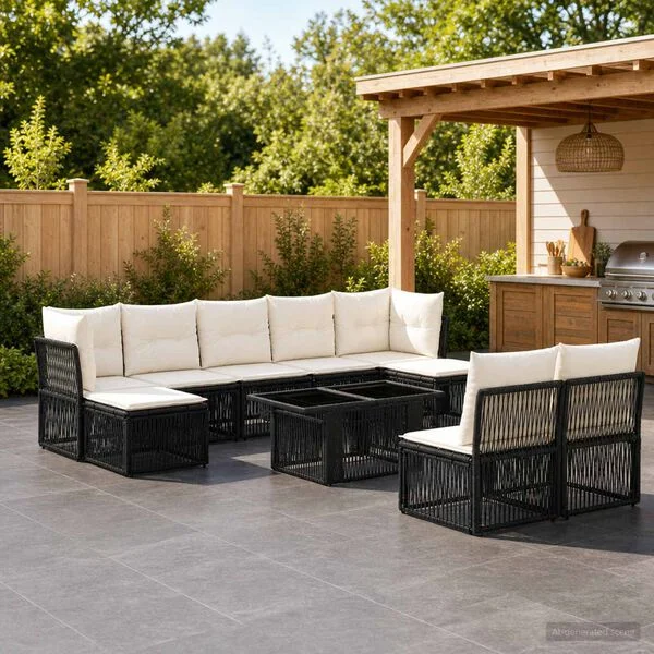vidaXL Gartensofa-set 10 stk. Schwarz Poly-Rattan