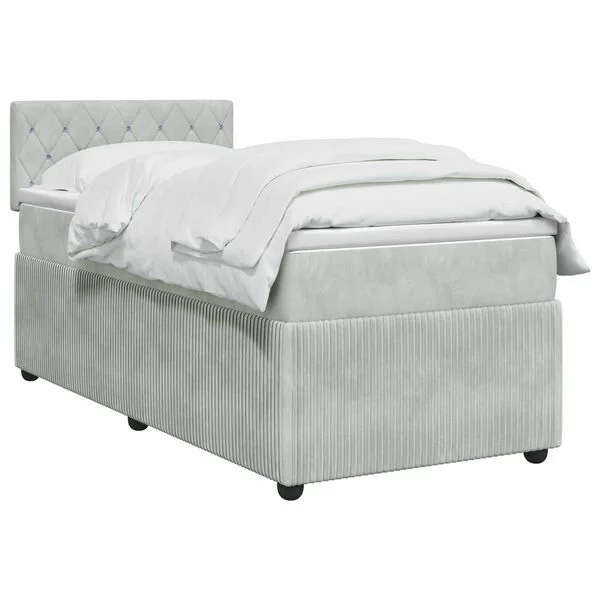 vidaXL Boxspringbett mit Matratze und LED Hellgrau 90 x 190 cm Samt