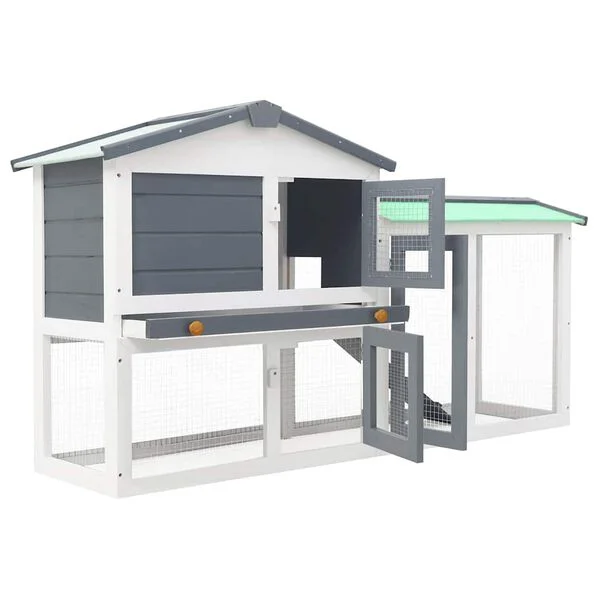 vidaXL Großer Kaninchenstall Grau und Weiß 145x45x84 cm Holz