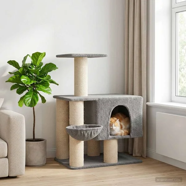 vidaXL Katzennbaum mit Sisal-Kratzsäulen Hellgrau 96 cm