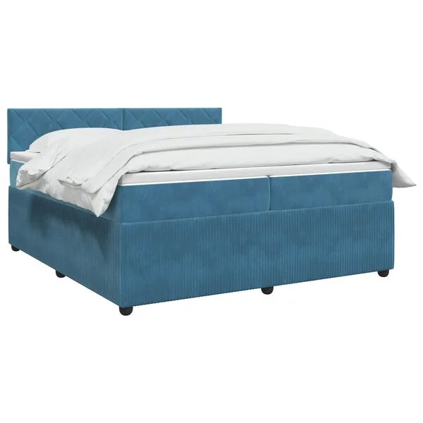 vidaXL Boxspringbett mit Matratze mit Kopfteil Blau 200 x 200 cm Samt
