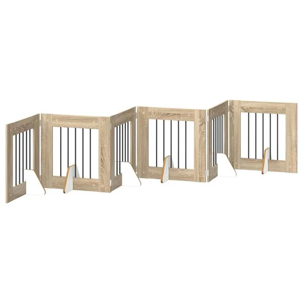 vidaXL Klappbares Hundetor mit Ständern 6 stk. Sonoma-Eiche 362 cm