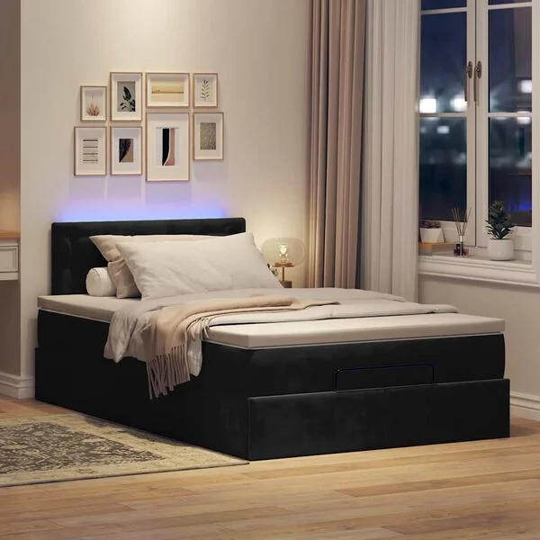 vidaXL Ottoman-Bett mit Matratze & LEDs Schwarz 120x200 cm Samt