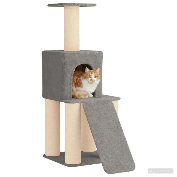 vidaXL Katzennbaum mit Sisal-Kratzsäulen Hellgrau 146 cm