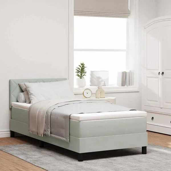 vidaXL LED Boxspringbett mit Kopfteil Hellgrau 90 x 190 cm Samt