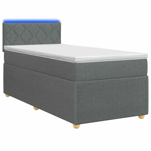 vidaXL Boxspringbett mit Matratze und LED Dunkelgrau 90 x 190 cm Stoff