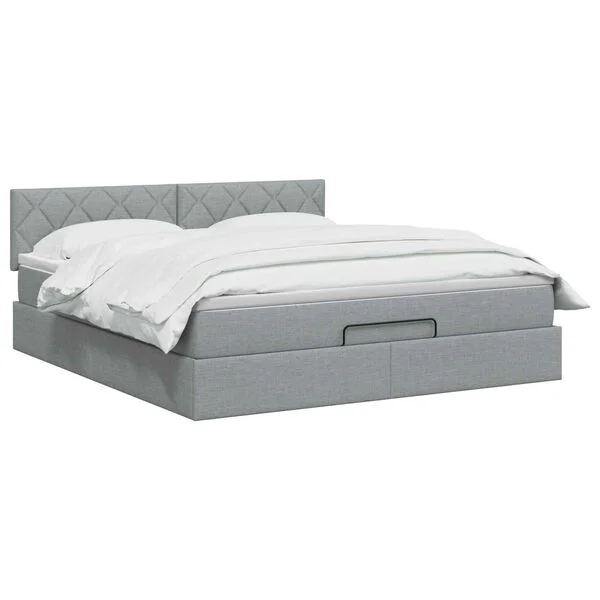 vidaXL Ottoman-Bett mit Matratze und LED Hellgrau 180 x 200 cm Stoff