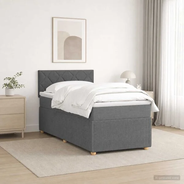 vidaXL Boxspringbett mit Matratze und LED Dunkelgrau 90 x 190 cm Stoff