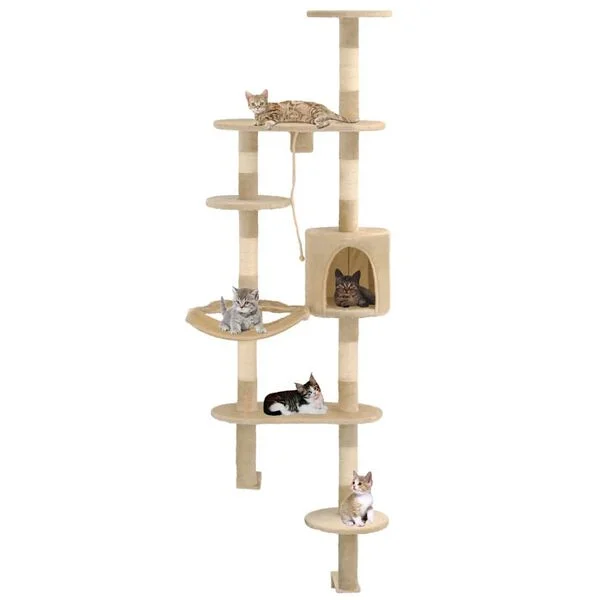 vidaXL Wandkratzbaum mit Sisal-Kratzsäulen 194 cm Beige