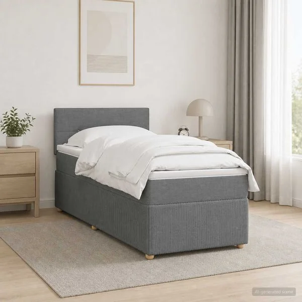 vidaXL Boxspringbett mit Matratze und LED Dunkelgrau 90 x 190 cm Stoff