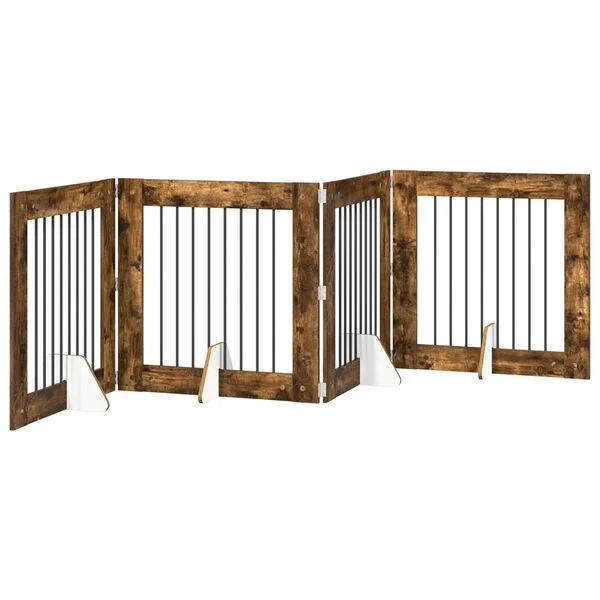 vidaXL Klappbares Hundetor mit Ständern 4 stk. Räuchereiche 321 cm