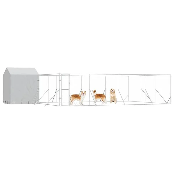 vidaXL Outdoor-Hundezwinger mit Dach Silbern 10x6x2, 5 m Stahl Verzinkt