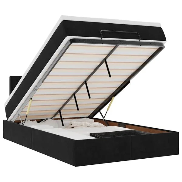 vidaXL Ottoman-Bett mit Matratze & LEDs Schwarz 120x200 cm Samt