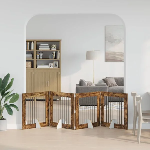 vidaXL Klappbares Hundetor mit Ständern 4 stk. Räuchereiche 321 cm