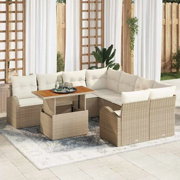 vidaXL Garten-Sofa-Set 9 stk. Beige Poly Rattan